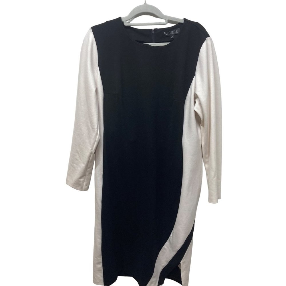 Eloquii black white color black monochromatic long sleeve dress 18